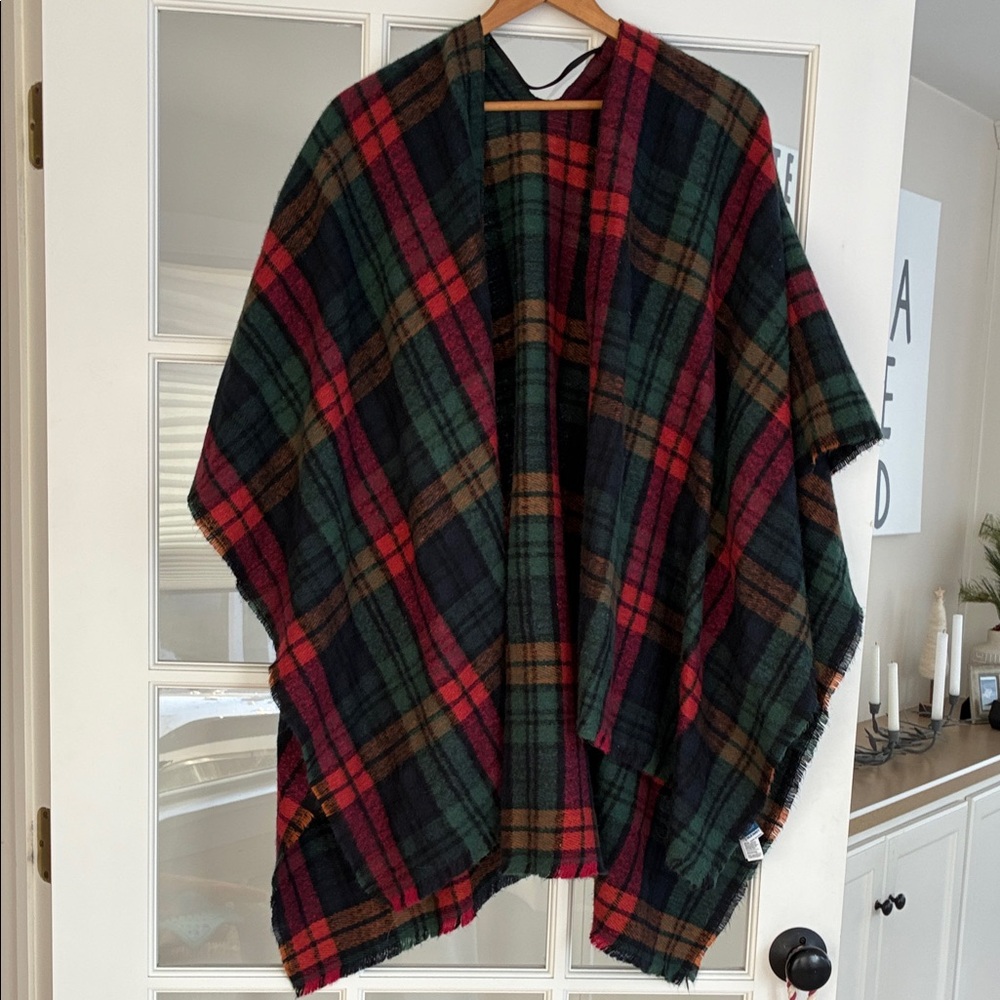 Old Navy Plaid Poncho - Red, Green, Black